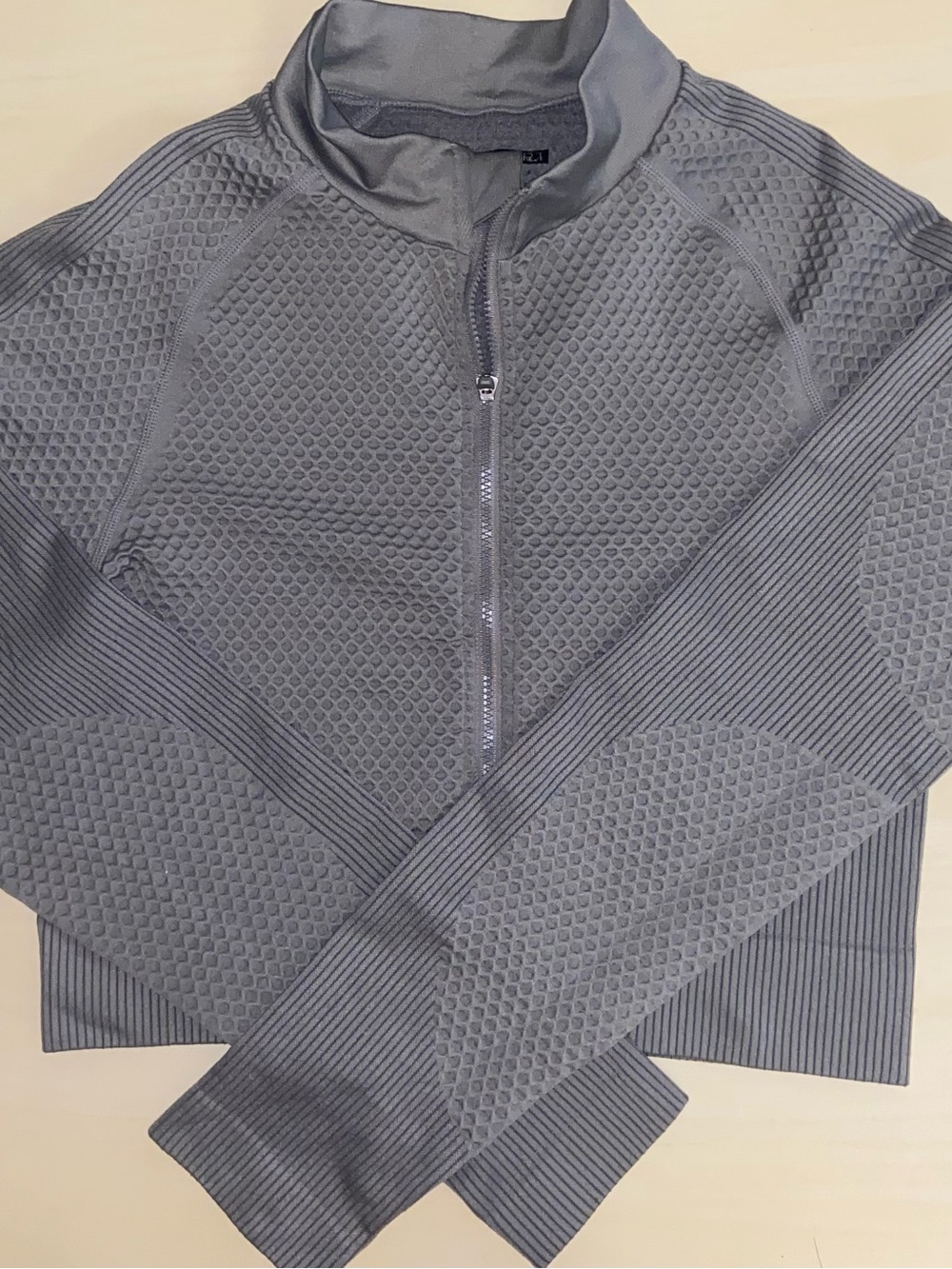 Fashion Nova Gray Textured Zip-Front Crop Top